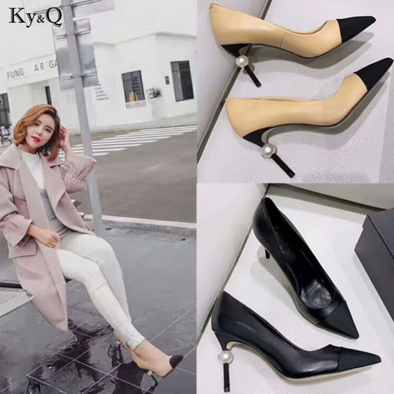 

2019 Spring New Elegant Ladies Korean Fashion Pointy Comfortable Stiletto Beaded Decoration Banquet Versatile High Heels 8-10cm