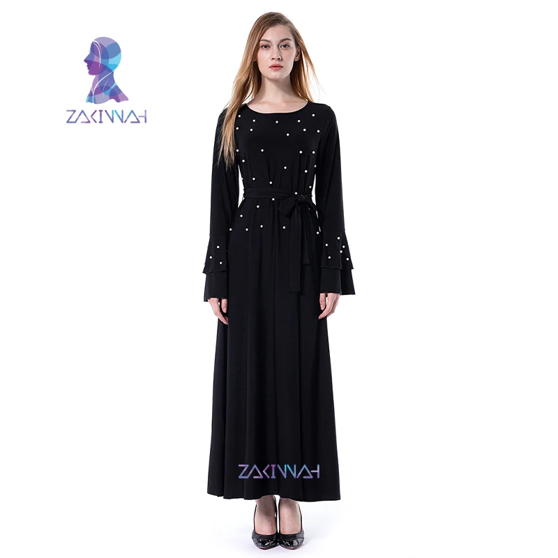 

6051 European Fashion Beaded Lace Multi Sleeve Slim Muslim Islamic Turkish Dubai Long Women Dress