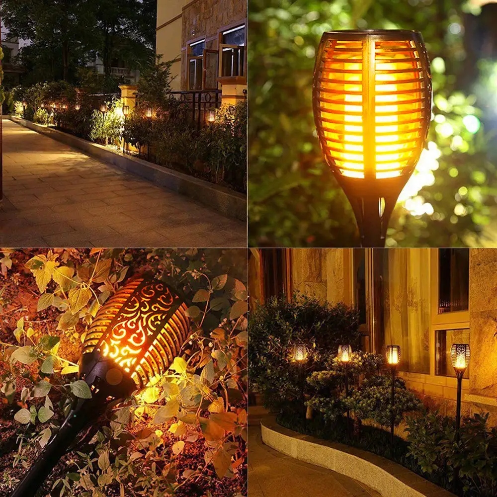 Luzes do Gramado Lâmpada à Prova Luzes ao ar Tochas de Iluminação para a Decoração do Jardim Chama Solar Dwaterproof Água Cintilação Chamas Tocha Livre 18 Lâmpadas solares
