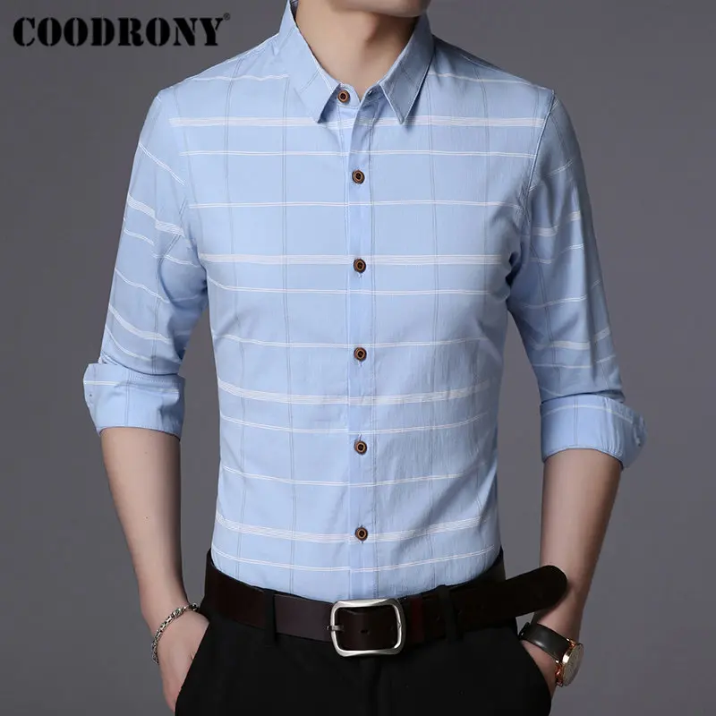 COODRONY Мужская рубашка модная полосатая рубашка с длинными рукавами Мужская одежда осень Новое поступление повседневные рубашки хлопок Camisa
