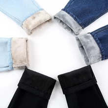 Новые зимние вельветовые толстые джинсы для женщин, свободные, высокая талия, BF стиль, прямые джинсы, модные удобные штаны-шаровары, джинсы