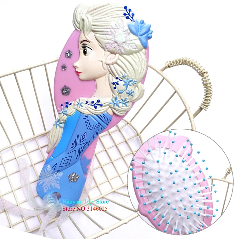 Genuine Disney 3D Princess Brushes Frozen Hair Anti-static Comb for Girls Hair Kids Care Mermaid Comb Pretend Play Toys Role