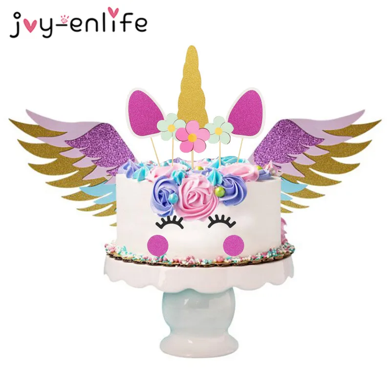 

JOY-ENLIFE 1set Pink Unicorn Party Cake Topper Wedding Cupcake Decoration Birthday Party Children Party Decoration Supplies