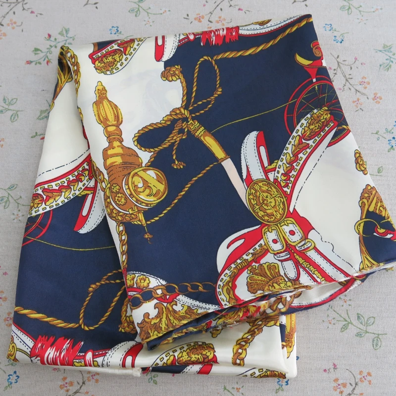 

Vintage Wheel Chains Print Fabric Dress DIY Material Linings Satin Charmeuse