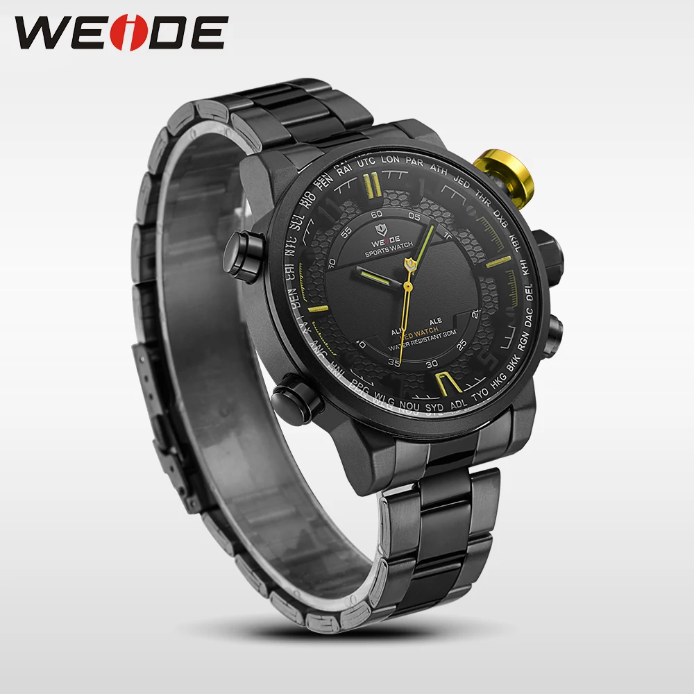 WEIDE часы для мужчин цифровые с двойным дисплеем srainless стальные браслеты кварцевые
