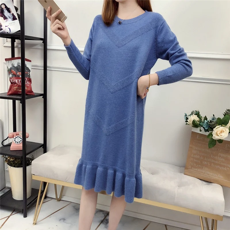 chic Winter Black Sweater Dress Women O-neck Long Sleeve Mid-Calf thick Knit Dress bodycon female slim girl short dress