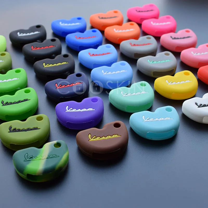 

silicone moto key fob set case cover cap sticker keyring keychain for Vespa piaggio new fly 3vte 125 gts gtv 250 300 remote