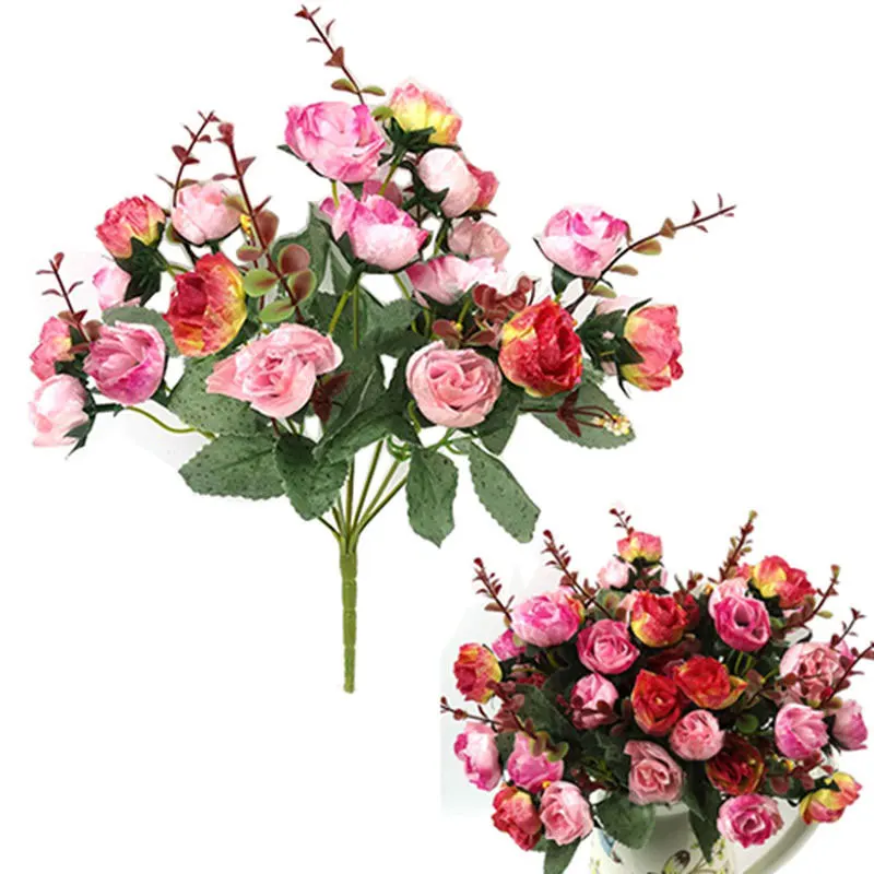 1Bunch Fresh Artificial Rose Flowers 21 Heads Romantic DIY Fake Silk Floral for Wedding Party Home Decoration