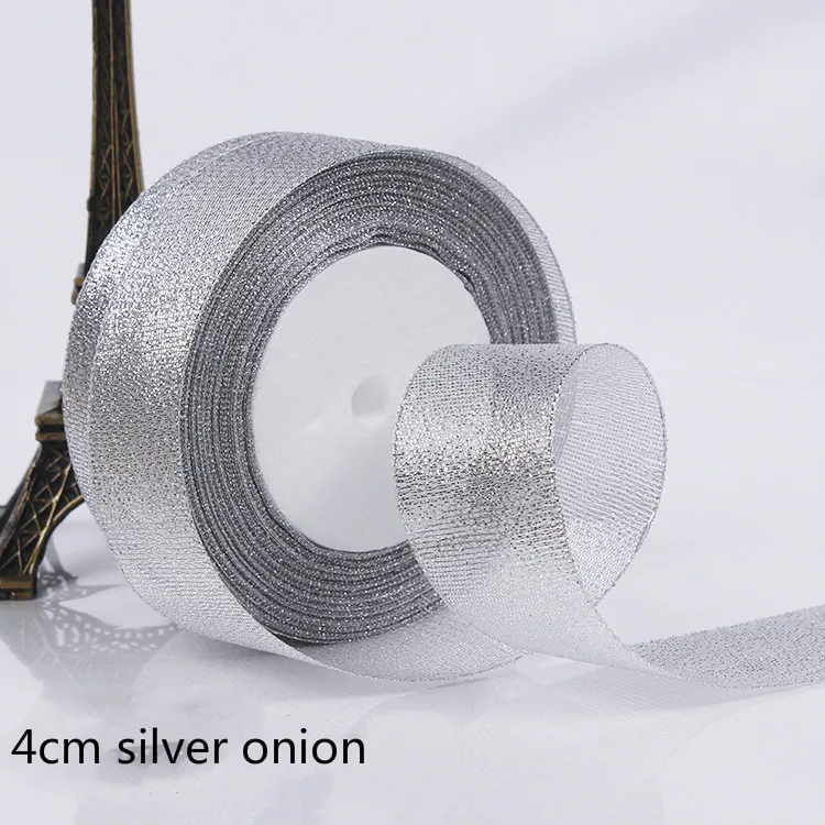 0.3CM-5CM Golden and Silver Colors Onion Belt Ribbon For Flower Gift Packaging Glitter Webbing Gift Decoration Christmas Ribbons