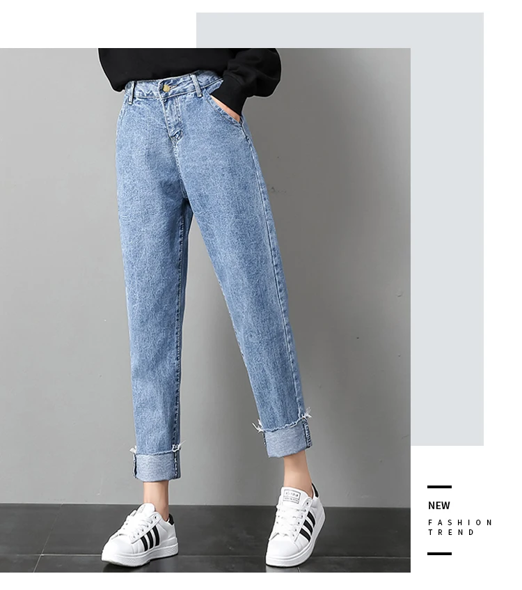 Vintage Ladies Boyfriend Jeans for Women High Waisted Jeans Blue Casual Pencil Trousers Korean Streetwear Denim Pants XL