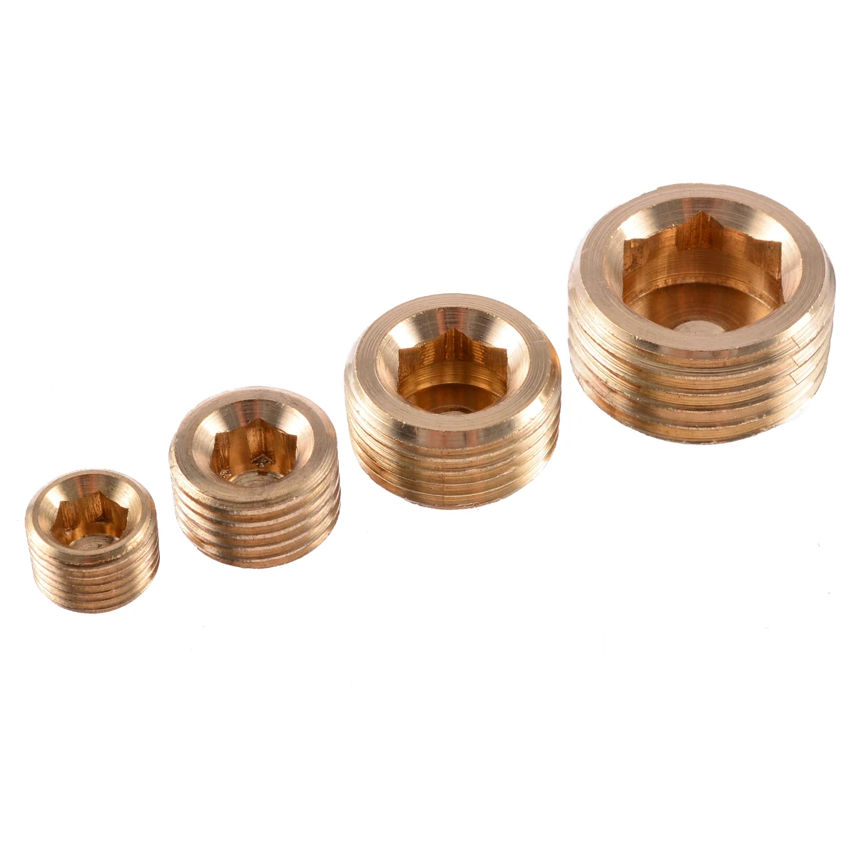 4Pcs 1/8" 1/4" 3/8" 1/2" NPT Brass Countersunk Internal Hex Thread Socket Pipe Plug Pipe Fittings Fastener