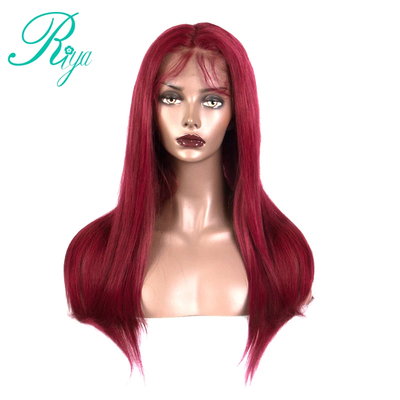 

13x6 Red Straight Lace Front Human Hair Wig Preplucked Hairline Brazilian Ombre Remy Wigs with Baby Hair for Black Women Riya