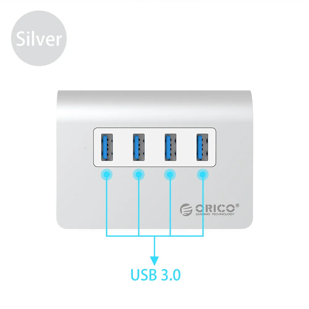 ORICO алюминиевый 4 порта USB 2.0 3.0 концентратор высокой Скорость мини Splitter Портативный хаб для портативных ПК компьютер с 1 м кабель для передачи данных - Цвет: Silver