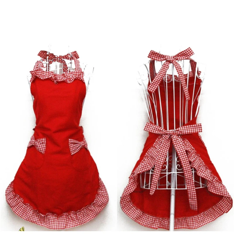 Cute Bib Apron Dress Flirty Vintage Kitchen Women Bowknot with Pocket Gift New