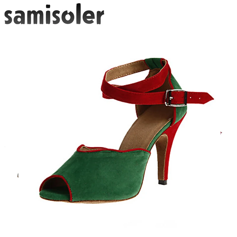 

Samisoler 2018 New Latin Dance Shoes Salsa Woman Satin +PU beads Soft Bottom Fashion Dance Sandals Rhinestone Ballroom Shoes