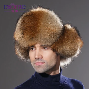 

Winter real fox fur hat for men natural raccoon fur hat protect ear warm enough high quality hot sale