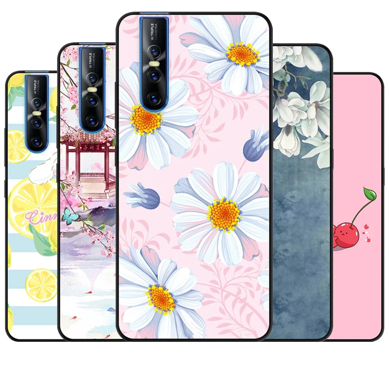 For Vivo V15 Case Cover Flowers Black silicone Soft Cover For Vivo V15 Pro V 15 Popular Phone Back Cases Shells Coque V15Pro