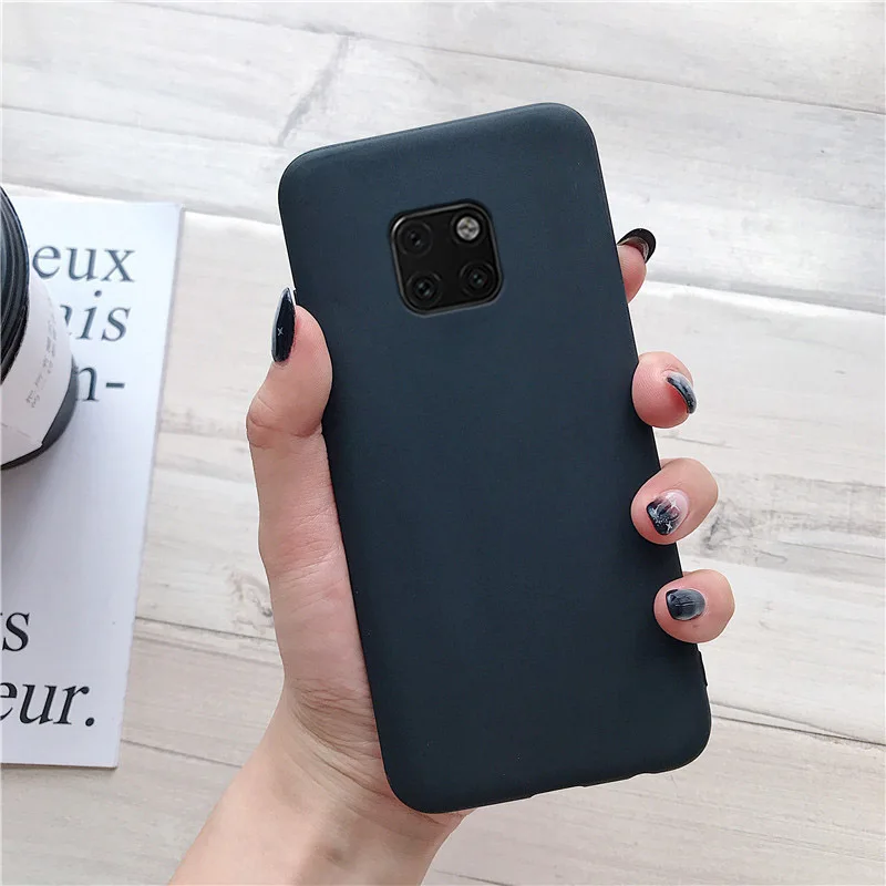 matte silicone phone case on for huawei mate 10 lite 20 lite mate20 mate10 lite 9 pro mate 30 candy color soft tpu back cover - Цвет: black