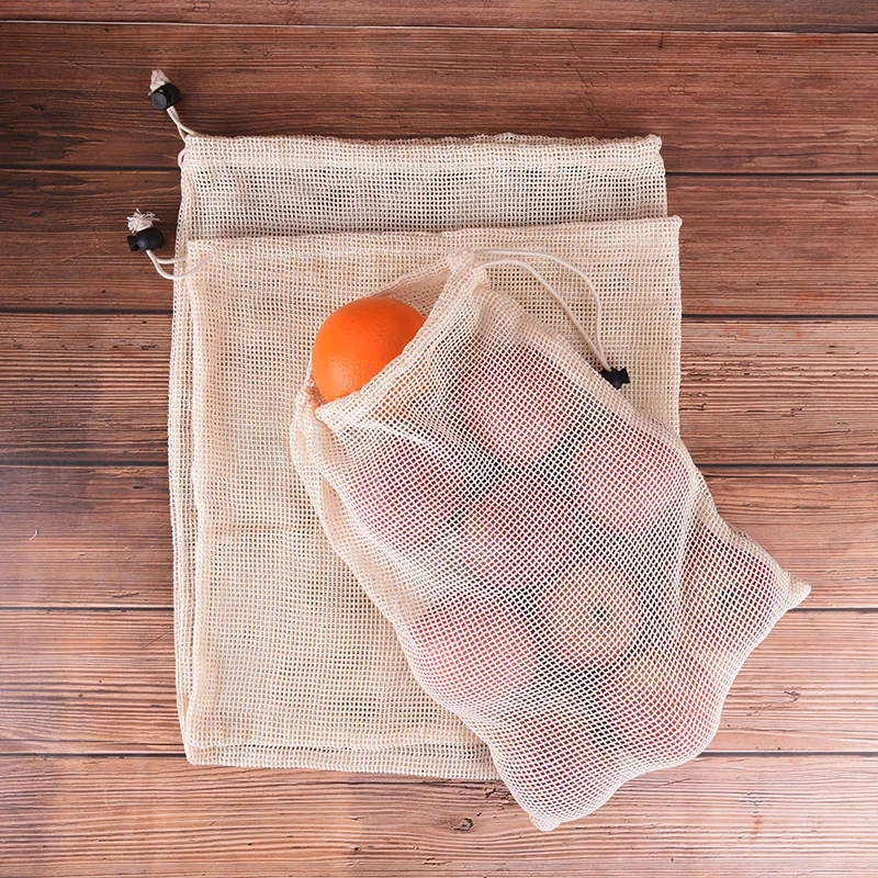 

Cotton Vegetable Bags Reusable Home Kitchen Fruit And Vegetable Storage Mesh Bags With Drawstring Washable