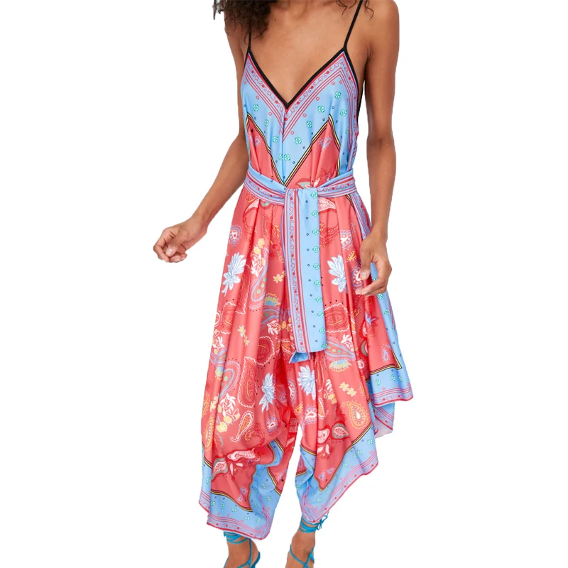 

Summer dress 2019 asymmetrical casual dress printing womens clothing lace-up long dress off shoulder dress women vestidos