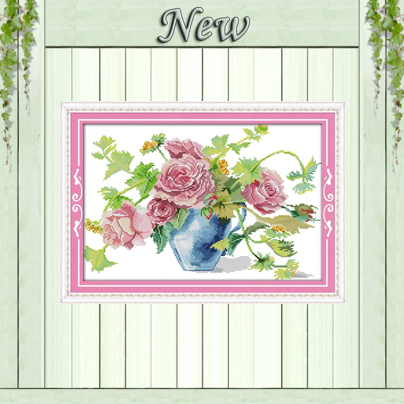 

Blossom roses vase flowers diy Decor painting Counted Print on canvas DMC 11CT 14CT Cross Stitch kits Needlework Sets embroidery