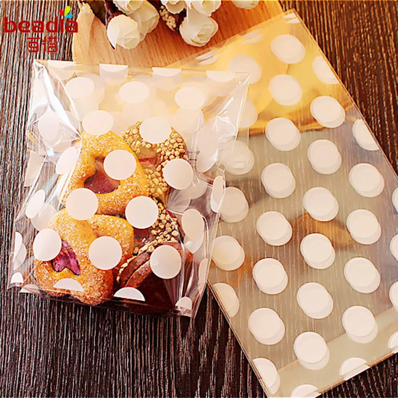 

13x21cm 95-100pcs White Dots Candy Biscuit Bag Gingerbread Baking Package Polka Dot Flat Pocket Gift Bags Wrapping Supplies