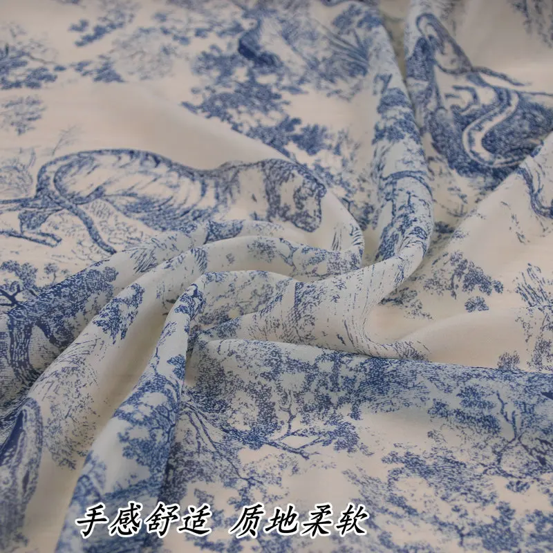 Сицилийские животные Тигр Змея лес мягкий тонкий полиэстер шифон ткань для женщин летние платья юбки блузка DIY-BF052