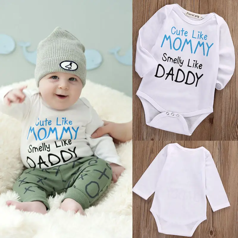 Infant Baby Boys Girls Clothes Newborn MOM DAD Outfit Bodysuits Long
