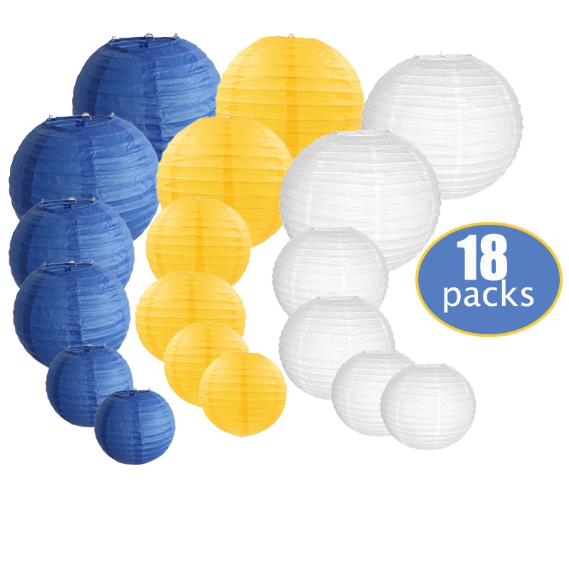 

18 Pcs/set 8"-12" White Yellow Blue Chinese Paper Lantern Assorted Sizes Color Round Ball lampion Wedding Party Hanging Decor