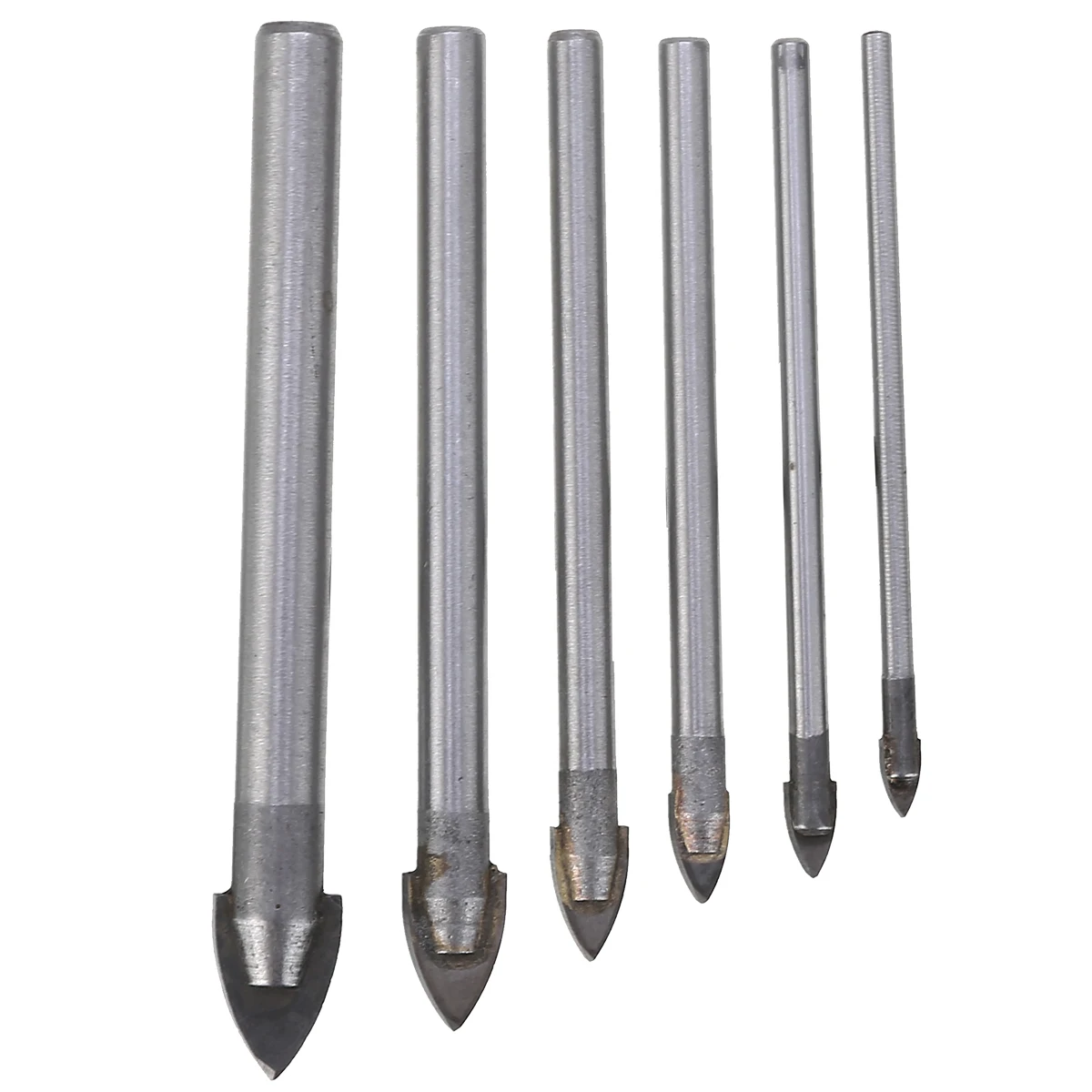 6pcs Silver Spear Head Glass Drill Bits 3/4/5/6/8/10mm Drilling Diameter Ceramic Tiles Porcelain Drill Bit Cutting Tool Set