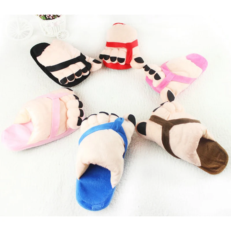 

Sole 26CM Winter Cartoon Toes Plush Claws Warm Soft Big Feet Cotton Slippers Women Naked Heel Indoor Slipper Shoes for Female