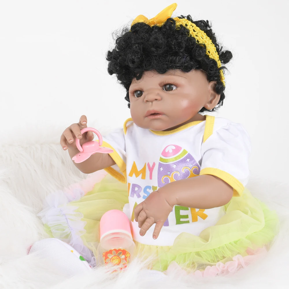 

55cm 22inch Realistic Soft Vinyl African Newborn Baby Girl Doll Kids Sleeping Toy Education Toy Birthday Gifts