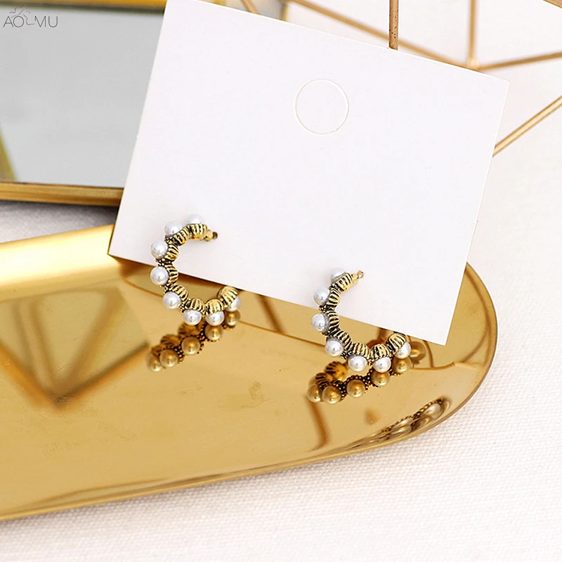 

AOMU S925 Sterling Silver Pin Imitated-pearl Colorful Crystal Geometric Big Round Circle Hoop Earrings for Women Wedding Jewelry