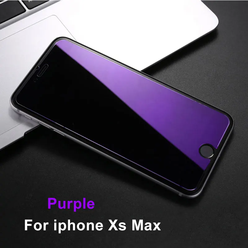 Защитное закаленное стекло 9H для iPhone 6, 7, 8, 6S Plus, 5, 5S, SE, 5C, X, XR, XS MAX, защитное стекло, пленка, анти-синий, фиолетовый, светильник - Цвет: Purple XS MAX