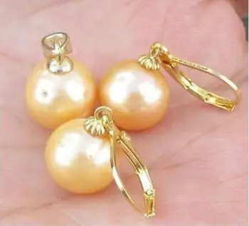 

HUGE 11-12mm natural AAA golden Pearl Earring pendant set