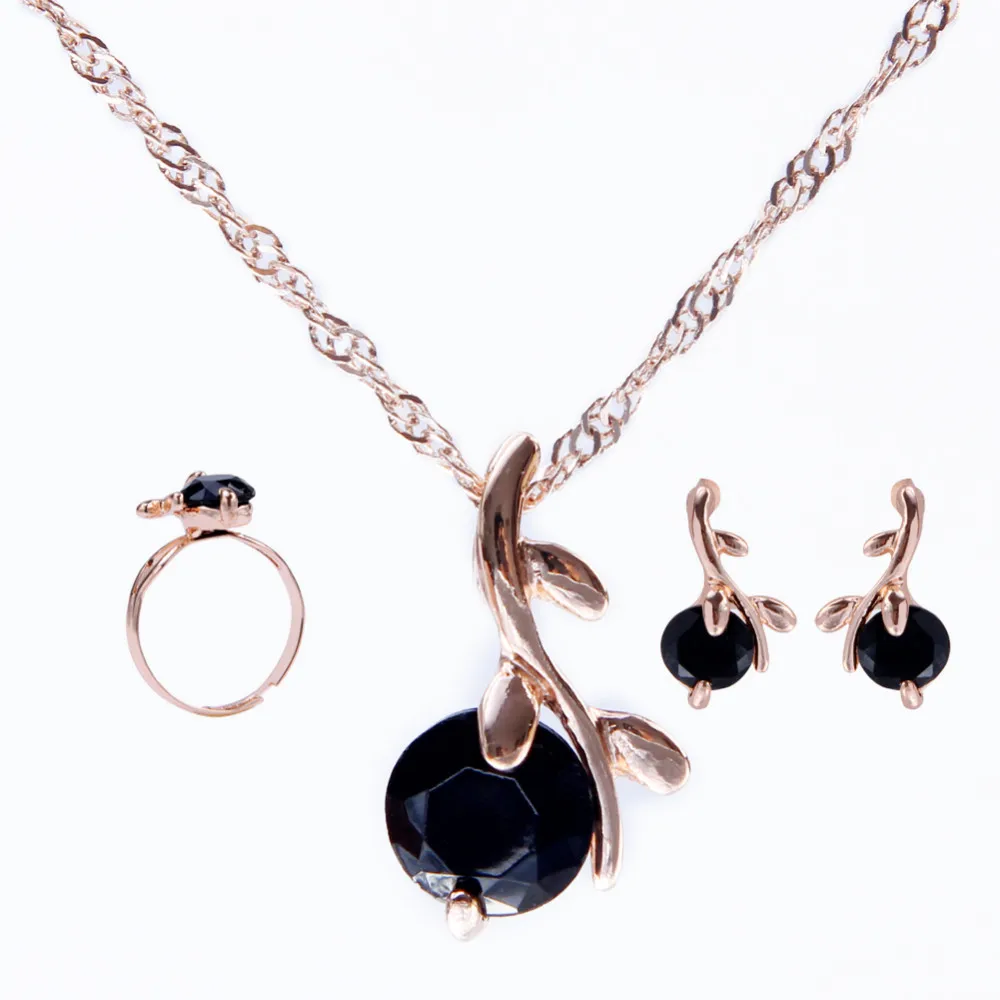 Высокое качество Черный CZ Кристалл свадебное ожерелье и серьги и кольцо 3 комплекта золотого цвета кулон ювелирные изделия набор подарок ювелирные наборы
