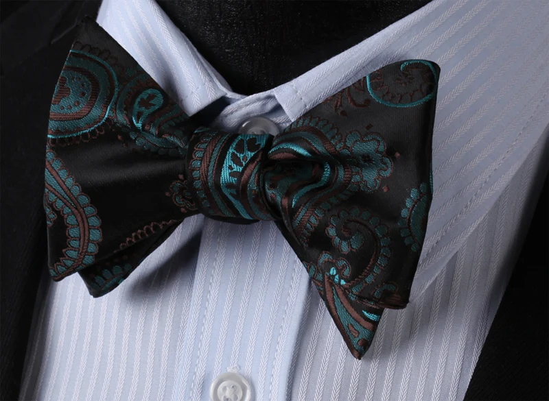  BF4006G Green Black Paisley 100%Silk Jacquard Woven Men Butterfly Self Bow Tie BowTie Pocket Square