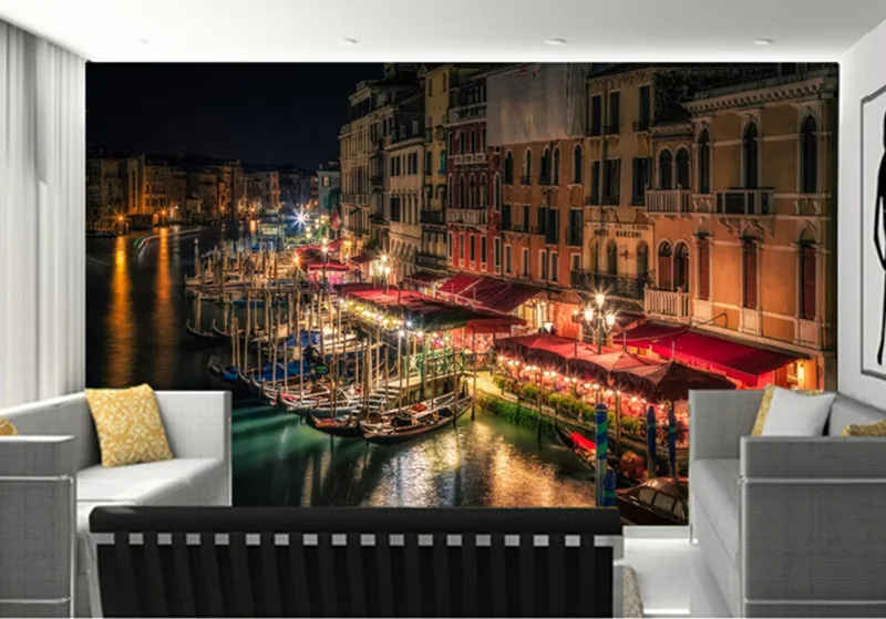 The custom 3D murals,Venice Canal Night Street lights Cities wallpapers , living room sofa TV wall bedroom wall paper