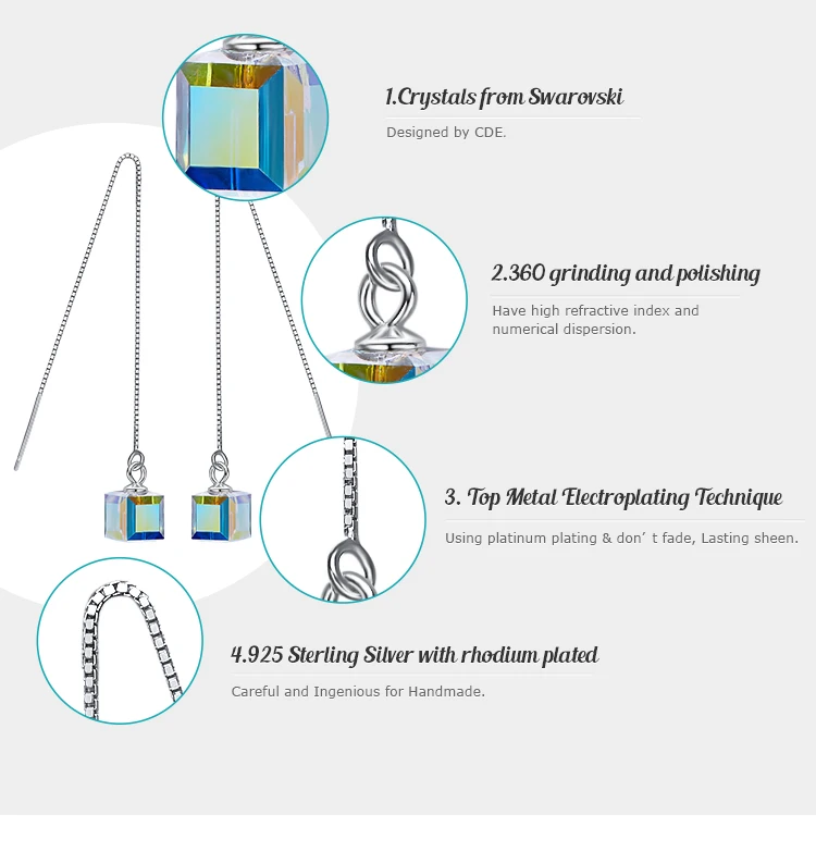 Cdyle, серьги для женщин, украшенные кристаллами, 925 пробы, Серебряный куб, висячие серьги, parrure bijoux femme