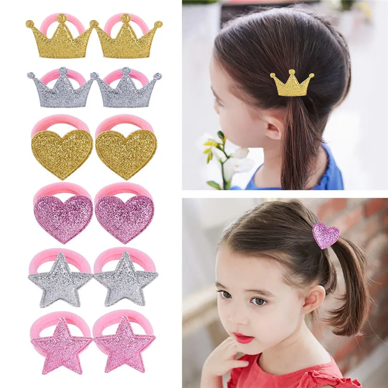 

Crown Girls Hair Ties Headwear Kids Cute Heart Five-pointed Star Elastic Hair Bands Ponytail Holder Children Hair Accessories