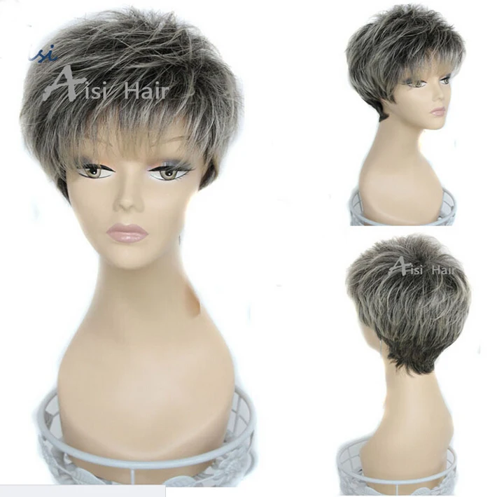 Cheap Pixie Cut Ombre Dark Brown Bleach Blonde Synthetic Hair Wig