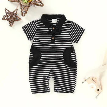 

2019 Infant Baby Boys Short Sleeve Gentleman Bow Tie Striped Print Romper Jumpsuit