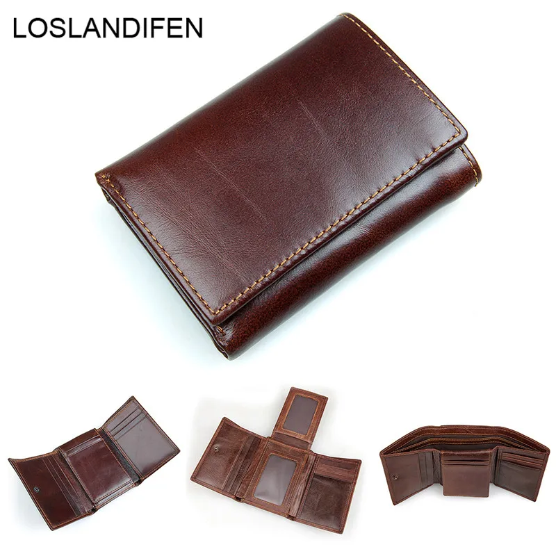 

Vintage Men Wallet Genuine Leather Short Wallets Rfid Anti-Scanning Male Multifunctional Purse Hasp Coin Pocket License Holder