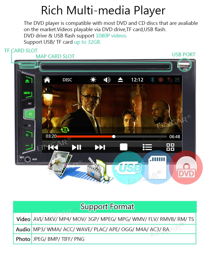 Top Eincar 6.2" Double 2 DIN In-Dash Bluetooth Car Stereo with GPS Navigation Mp3 Audio 1080P Video Player DVD/CD/SD/FM/AM/RDS Radio 4
