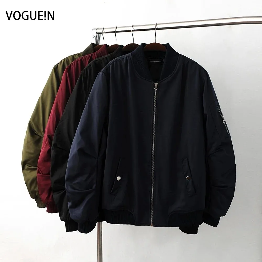 

VOGUE!N New Mens Unisex Pockets Solid 4 Colors Zip Up Satin Flight Bomber Jacket Coat
