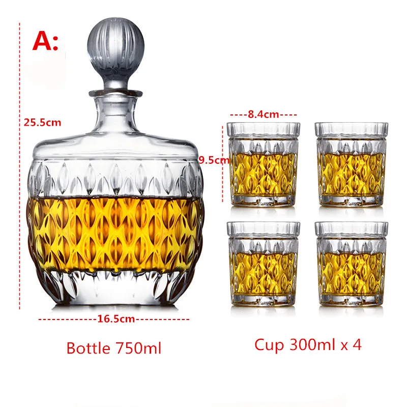 Креативный хрустальный стеклянный графин для виски и вина с 4-6 чашками кувшин для воды посуда для напитков Бессвинцовая барная посуда Бутылка водка набор для барменов