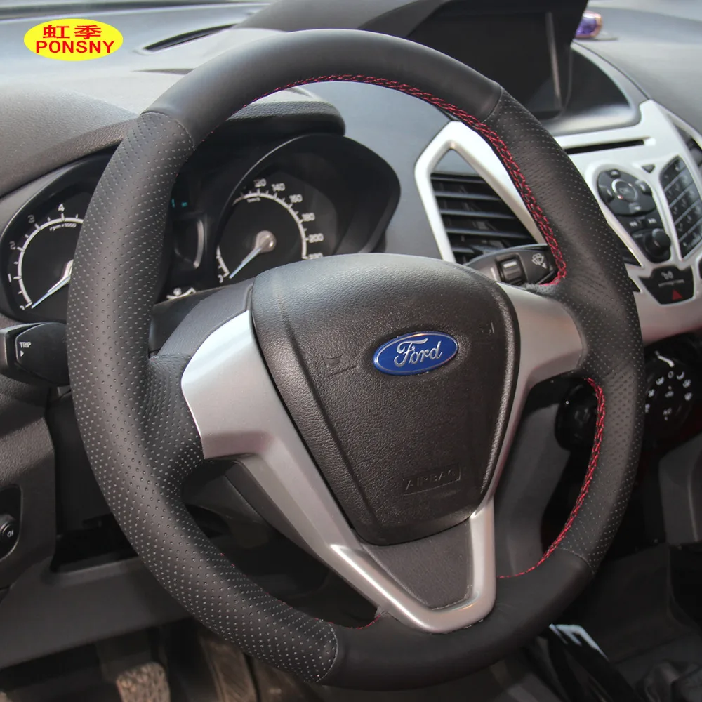 PONSNY Чехлы для рулевого управления автомобиля чехол для Ford Fiesta 2009-2013 Ecosport 2013 авто ручной работы из натуральной кожи чехол