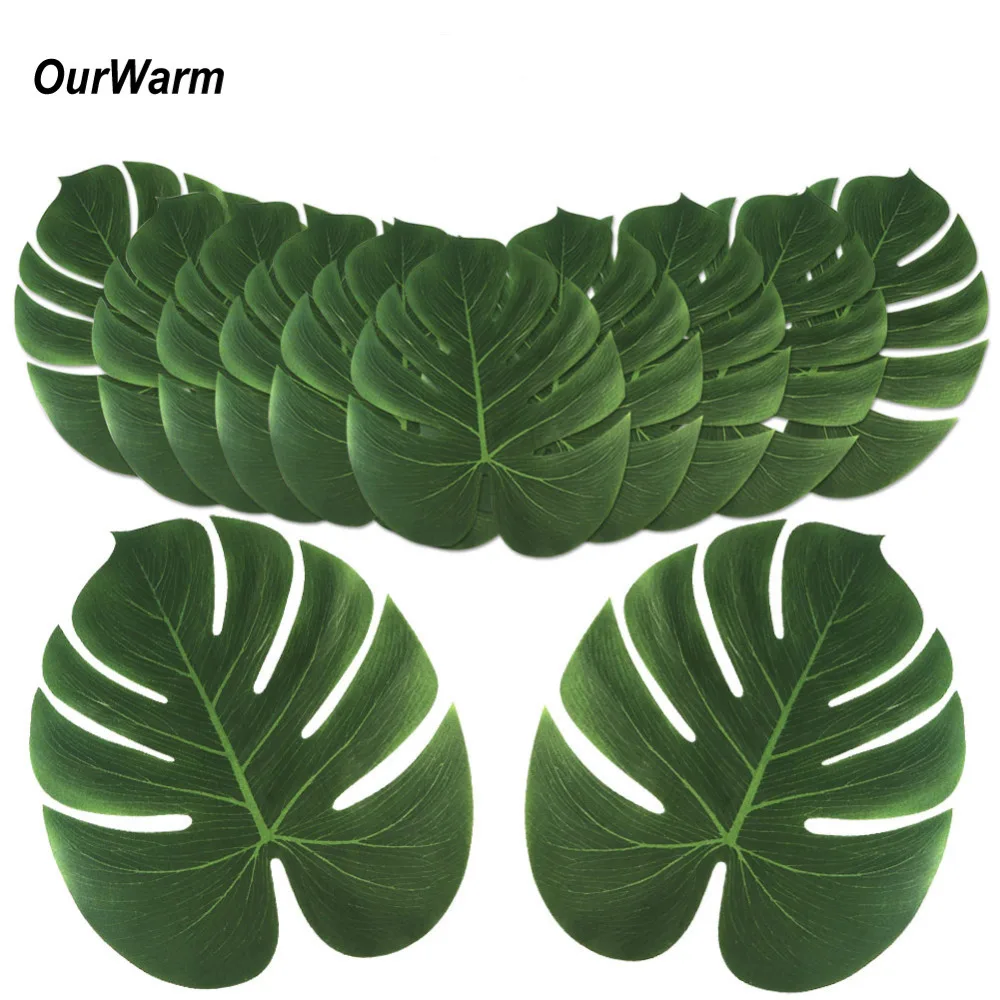 

48pcs 35x29cm Artificial Tropical Palm Leaves Banquet Table Leaf Placemats Wedding Hawaii luau Beach Party Favor Decoration