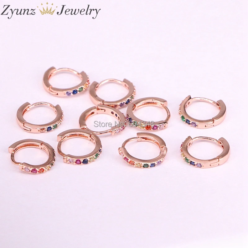 10 пар ZYZ184-9103 изящное маленькое модное Ювелирное кольцо серьги красочные CZ Радуга круг обруч мини маленькие серьги