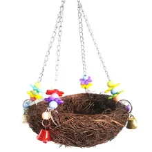 Прибытие натуральный ротанга птицы Попугай Игрушка-гнездо для птицы Попугай s игрушка для животных подъем качели птицы игрушки с колокольчиками клетка